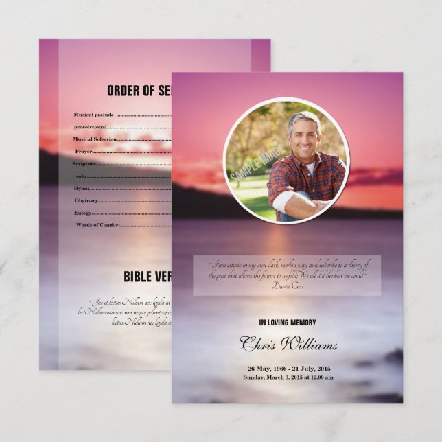 Modèle funèbre commémoratif de carte de programme (Devant / Derrière)