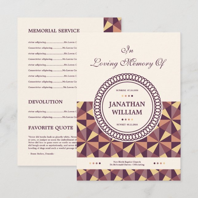 Modèle funèbre de programme (Devant / Derrière)