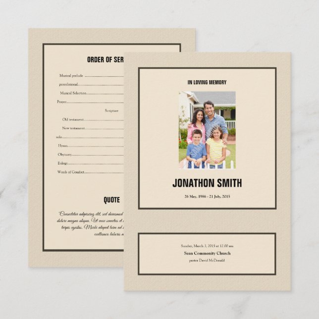 Modèle funèbre imprimable de programme (Devant / Derrière)