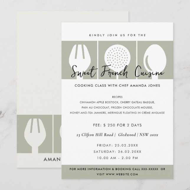 MODÈLE INVITATION DE CLASSE COOKERY DE LA FORCE DE (Devant / Derrière)