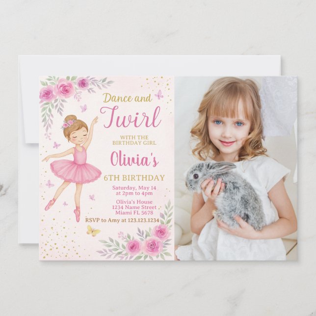 Modèle Invitation de la fête Pink Ballerina modifi (Devant)