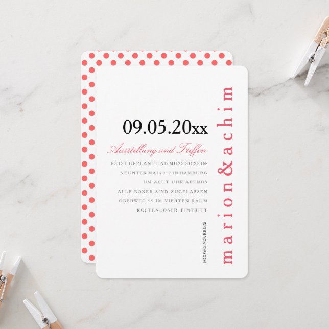 Modèle invitation graphique à pois discrète (Devant/Arrière en situation)