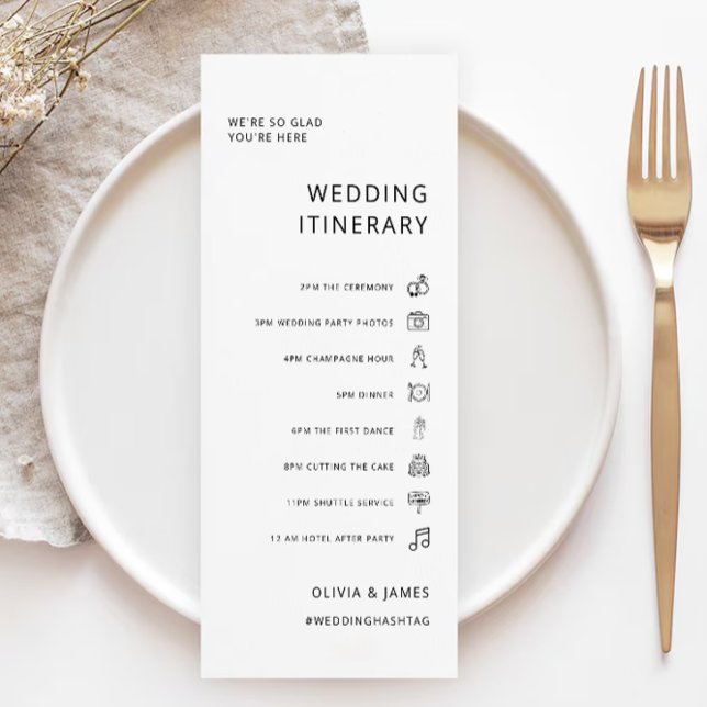 Modèle Itinéraire minimaliste Mariage, Réception (Minimalist Wedding Itinerary Template, Reception)