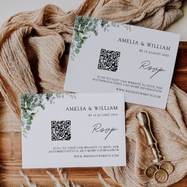 Modèle Mariage de carte RSVP vert (Greenery RSVP Card Wedding Template)