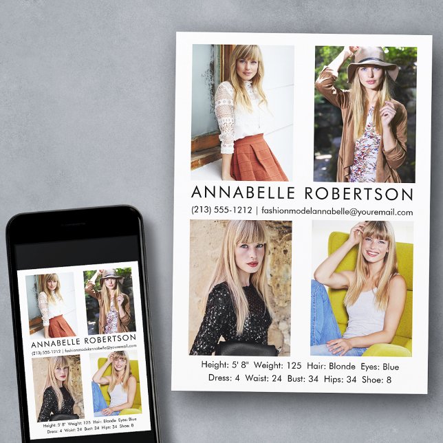 Modèle moderne Actor 4 Photos Carte Comp (Customize to change background color, text size, style or to add more photos to back of card.)