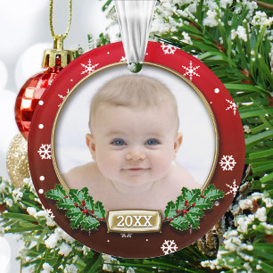 Modèle photo 1er Noël du bébé (Rouge)