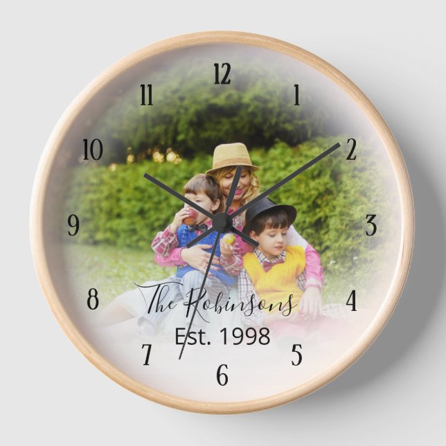 Modèle photo avec horloge texte personnalisée (Recto)