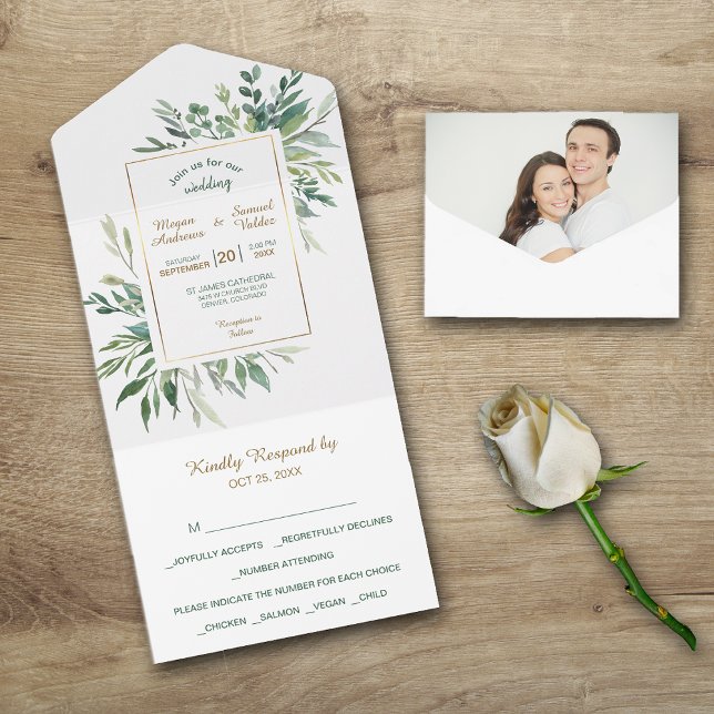 Modèle photo de cadre Or Feuille vert tout en un (Créateur téléchargé)