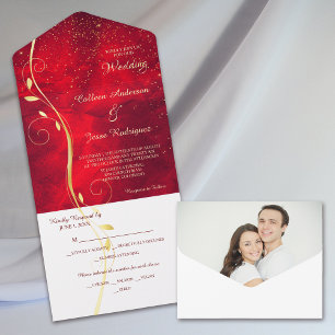 Modèle photo rouge feuille or tout en un Mariage