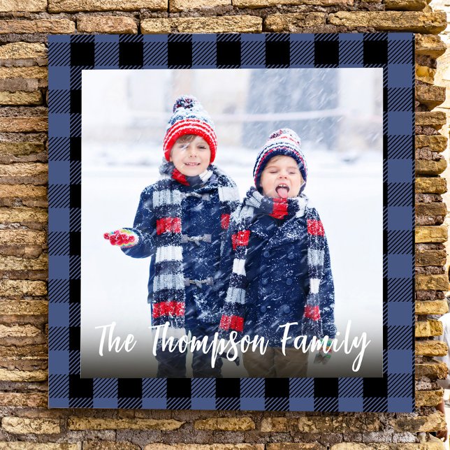 Modèle photo simple Buffalo Check (Simple square photo buffalo check with navy blue and black)