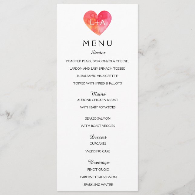 Modèle romantique de coeur de menu de mariage (Devant)