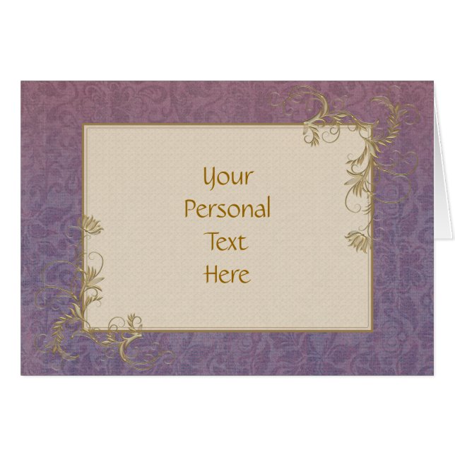 Modèle texte Rose or et cartes Damask violet (Devant horizontal)