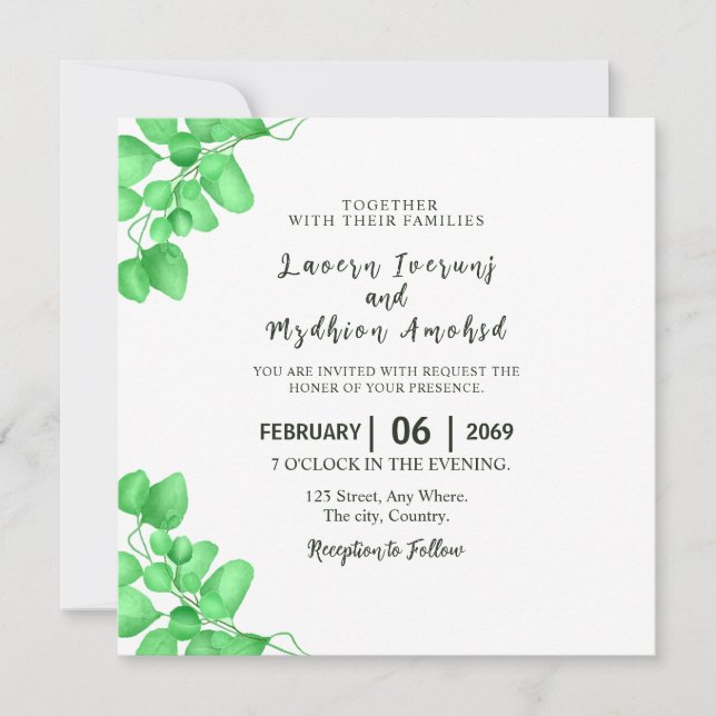 Modèle vectoriel de la carte d'invitation mariage (Devant)