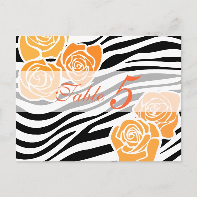 Modèle Zebra + roses orange Numéro de table PostCa (Devant)