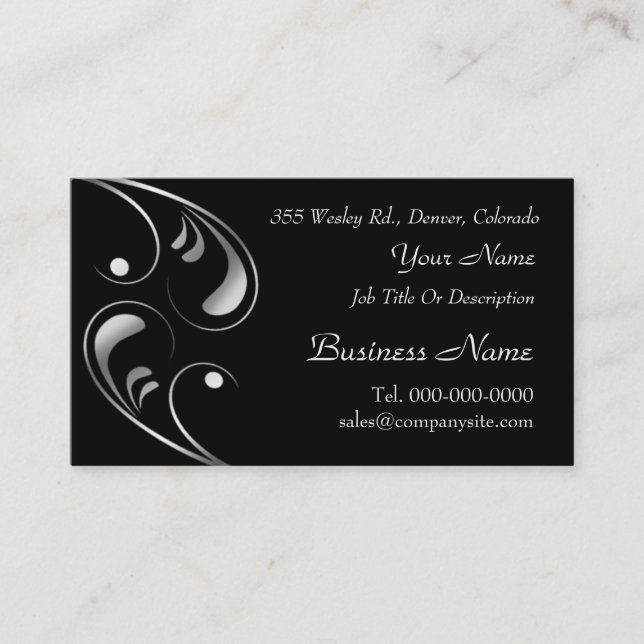 Modèles de cartes de visite à motif Silver Swirl (Devant)