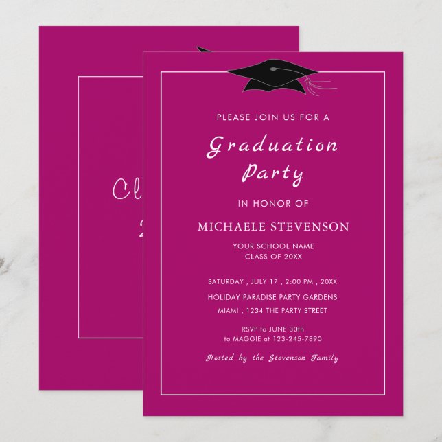 Modèles d'invitation de graduation rose personnali (Devant / Derrière)