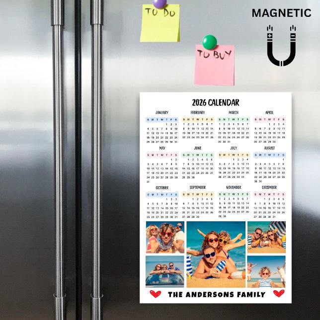 Modern 2026 Calendar Custom Photo Collage Magnet (Créateur téléchargé)