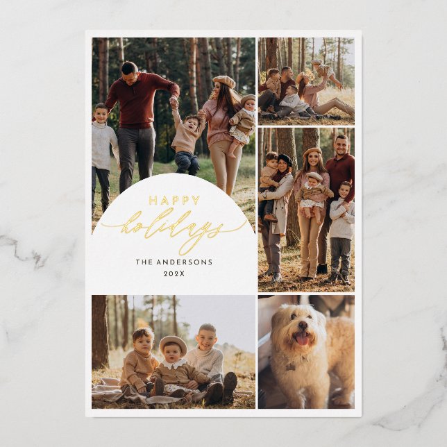 Modern 5 Photo Collage Arch Joyeux Vacances Photo (Recto)