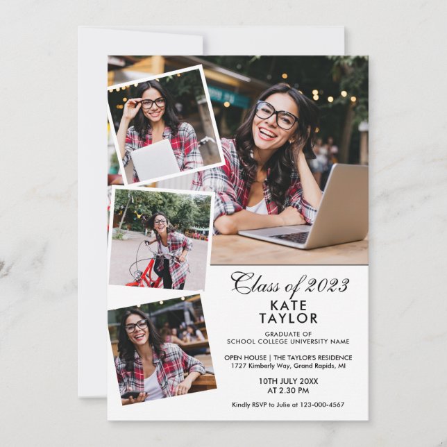 Modern 5 Photo Collage Graduation Party Invitation (Devant)