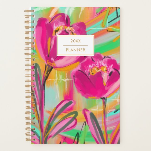 Modern Abstract Pink Colorful Floral Planner (Devant)