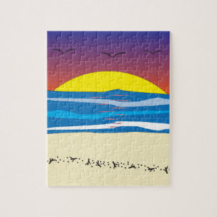 Modern abstract sunset beach retro ocean puzzle
