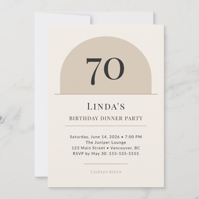 Modern Arch 70th Birthday Dinner Party Invitation (Devant)