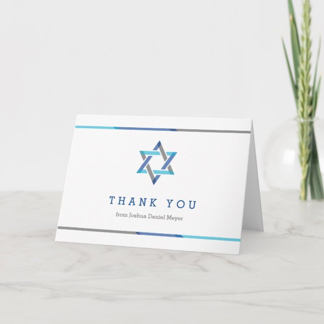 Modern Bar Mitzvah Merci Cartes | Bleu + Turquoise (Devant)