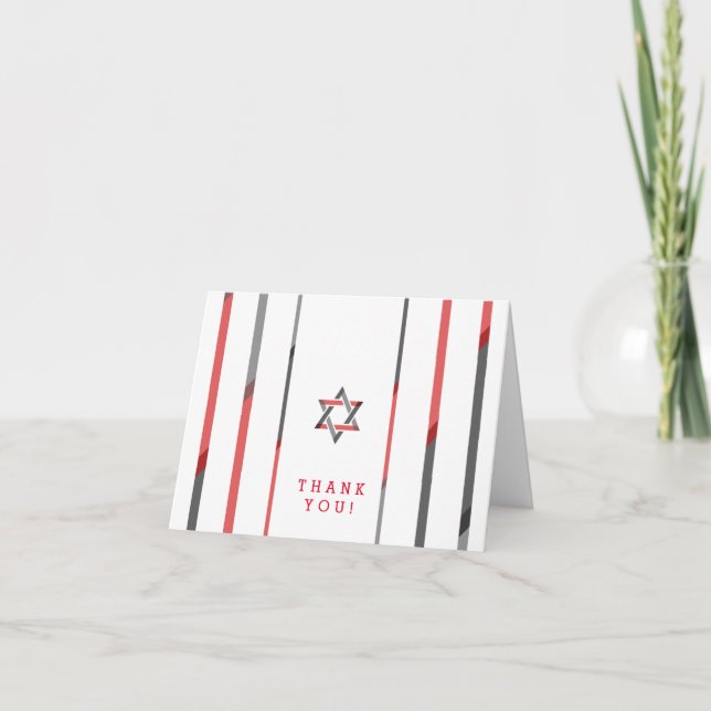 Modern Bar Mitzvah Merci Cartes | Rouge et noir (Devant)