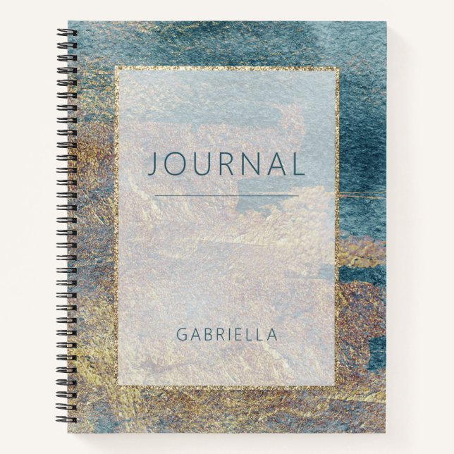 Modern Beach Abstrait Blue & Gold Journal (Devant)