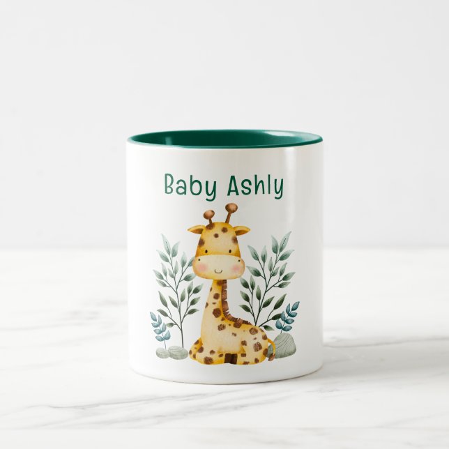 Modern Beauty Orange Giraffe With Name Coffee Mug (Centre)