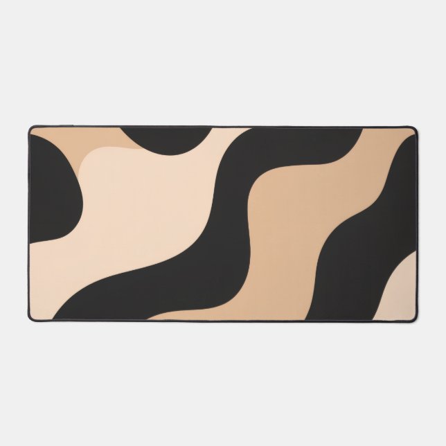Modern Beige Black Wavy Abstract Desk Mat (Recto)