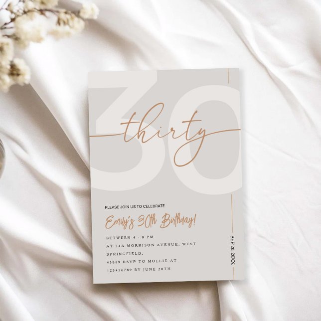 Modern Beige & Gold 30th Birthday Invitation (Créateur téléchargé)