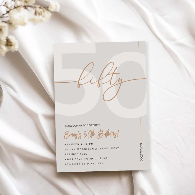 Modern Beige & Gold 50th Birthday Invitation (Créateur téléchargé)