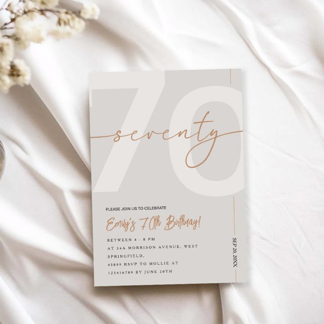 Modern Beige & Gold 70th Birthday Invitation (Créateur téléchargé)