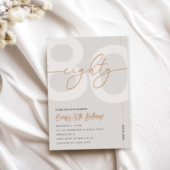 Modern Beige & Gold 80th Birthday Invitation (Créateur téléchargé)