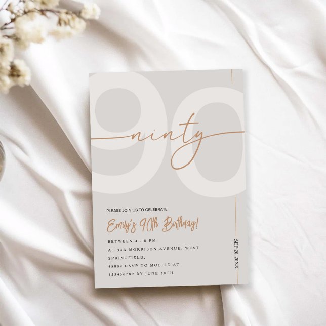 Modern Beige & Gold 90th Birthday Invitation (Créateur téléchargé)