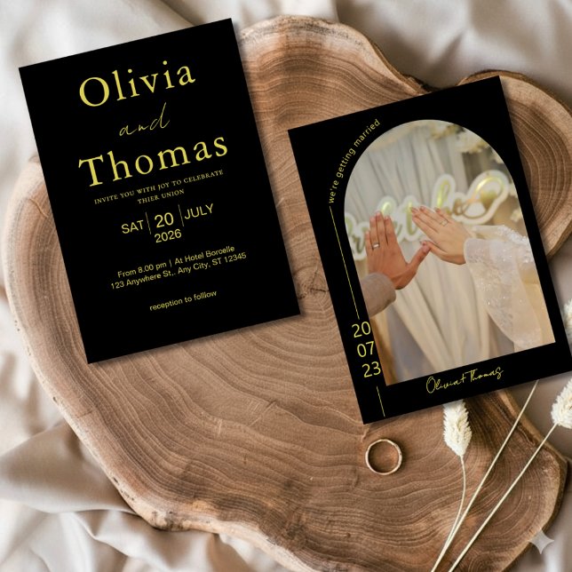 Modern Black and Gold Elegant Wedding Invitation  (Créateur téléchargé)