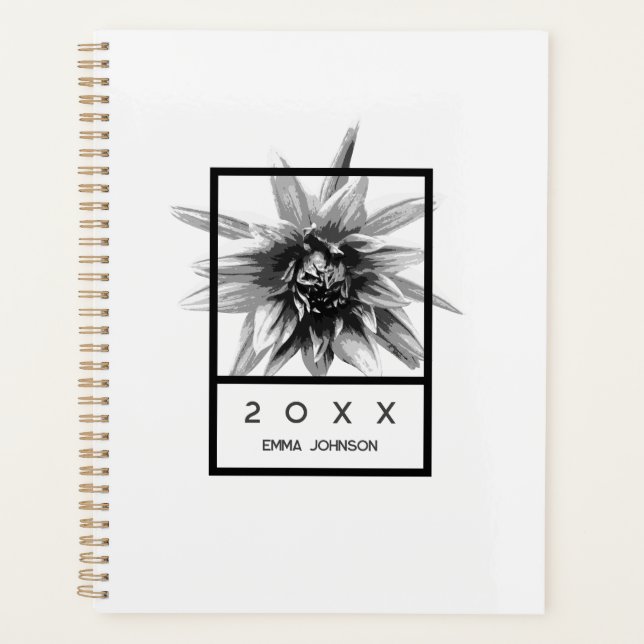Modern Black and White Floral Name 2026 (Devant)