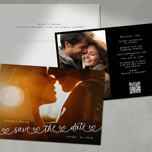Modern Black and White QR Code Photo Save The Date (Créateur téléchargé)