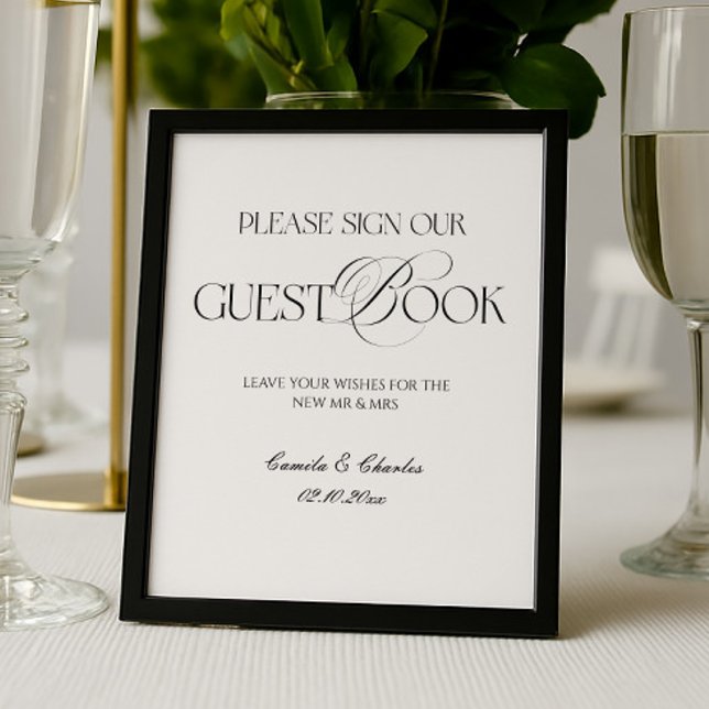 Modern Black and White Wedding Guest Book Poster (Créateur téléchargé)