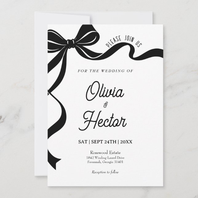 Modern Black Bow Wedding Invitation  (Devant)