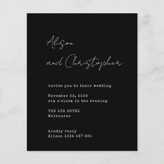 Modern Black Elegant Script Wedding Invitation (Devant)