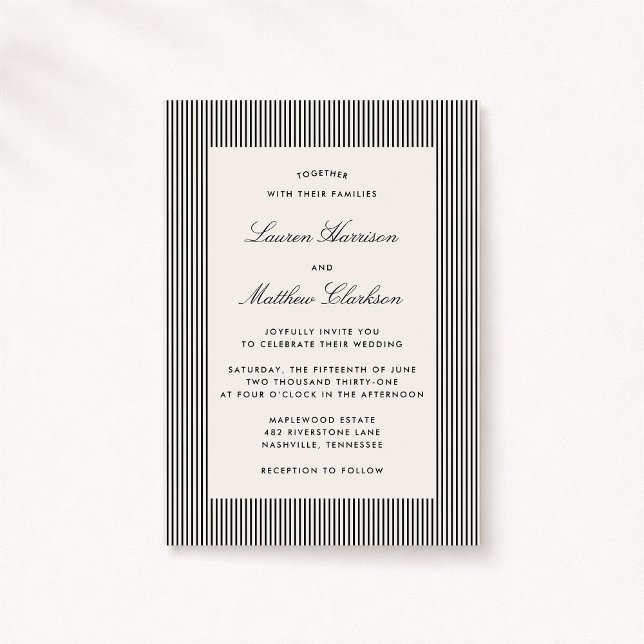 Modern Black & Ivory Striped Wedding Invitation (Créateur téléchargé)