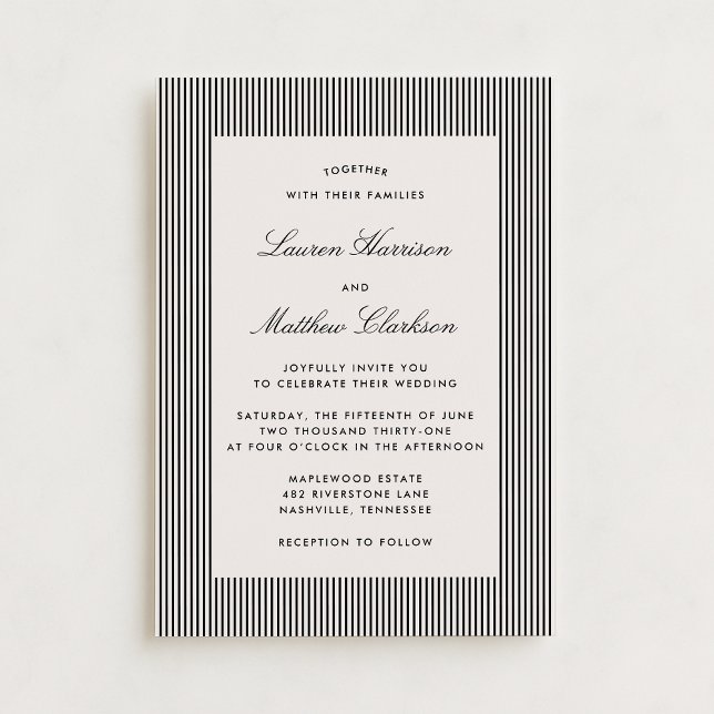 Modern Black & Ivory Striped Wedding Invitation (Créateur téléchargé)