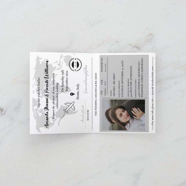 Modern Black  Passport Photo Wedding Invitation (Intérieur)