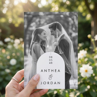 Modern Black & White Arch Photo Wedding Invitation