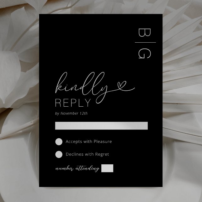 Modern Black White Wedding RSVP Card (Créateur téléchargé)