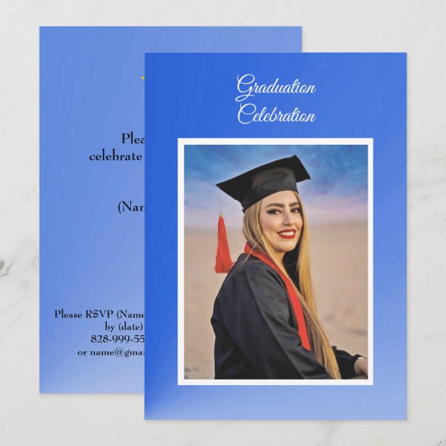 Modern Blue Abstract Grad Party Invitation - photo (Devant / Derrière)