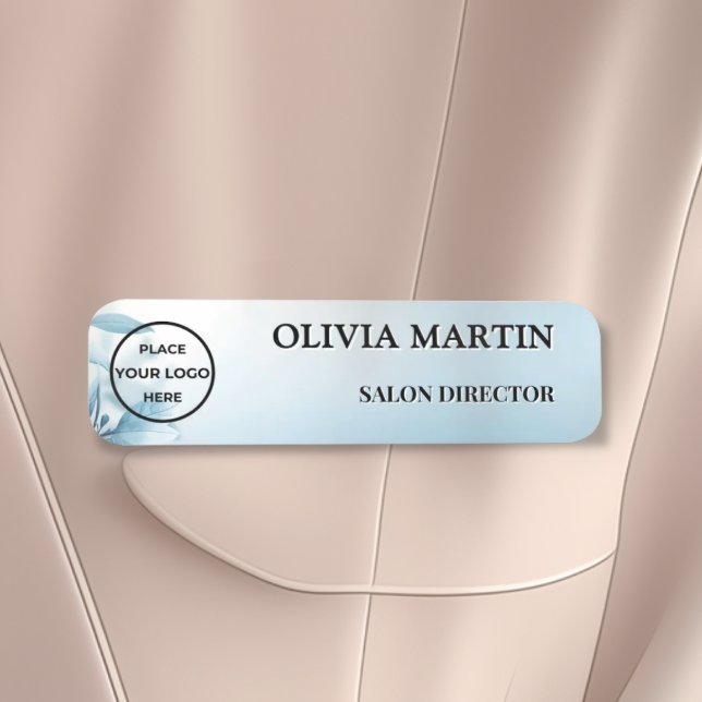 Modern Blue Flower Magnetic Name Badge Custom (Créateur téléchargé)
