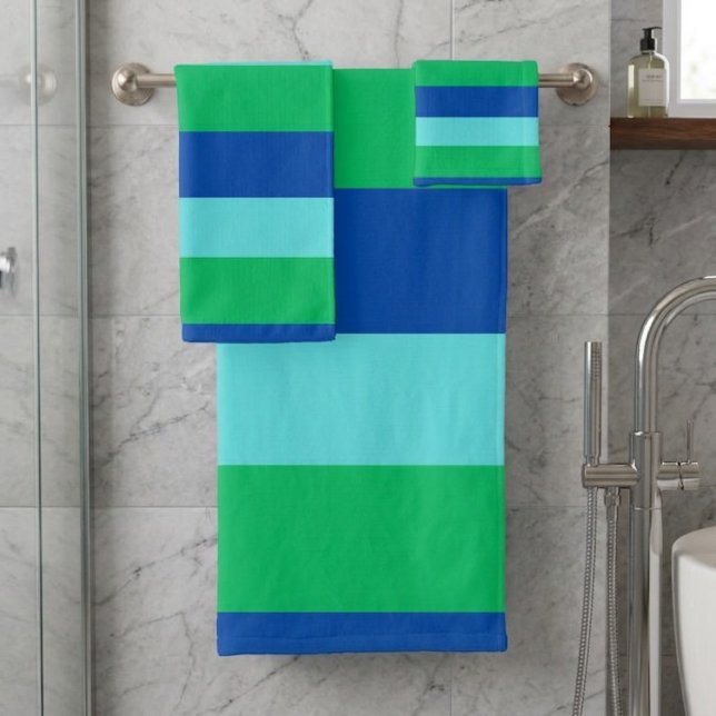 Modern Blue Green and Azure Striped Towel Set (Créateur téléchargé)